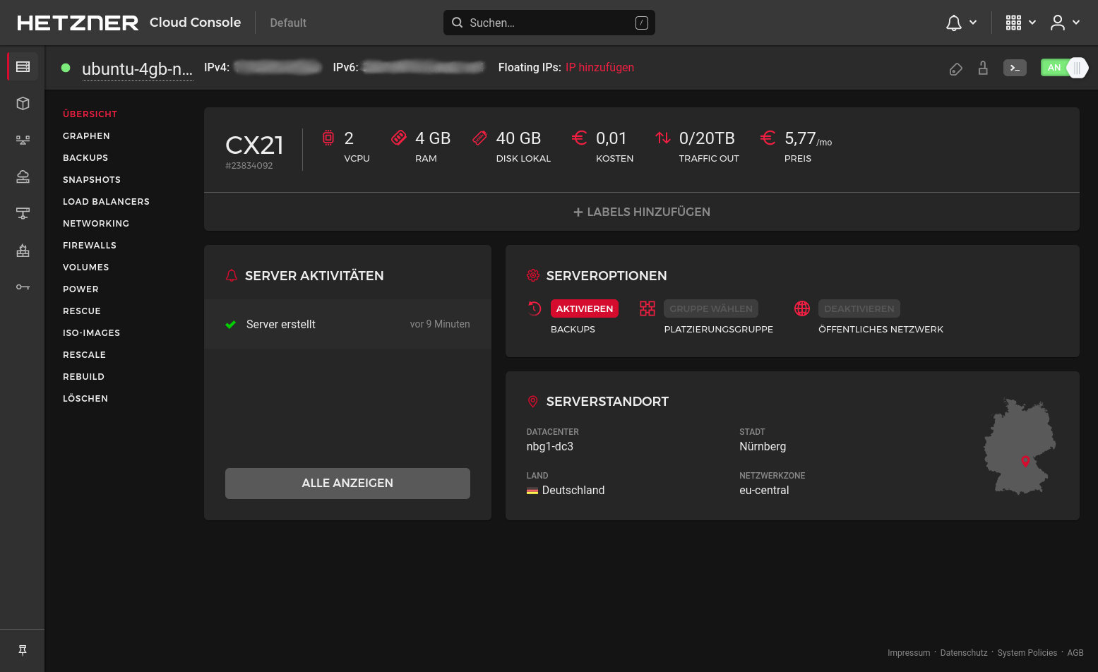 Hetzner Cloud Console